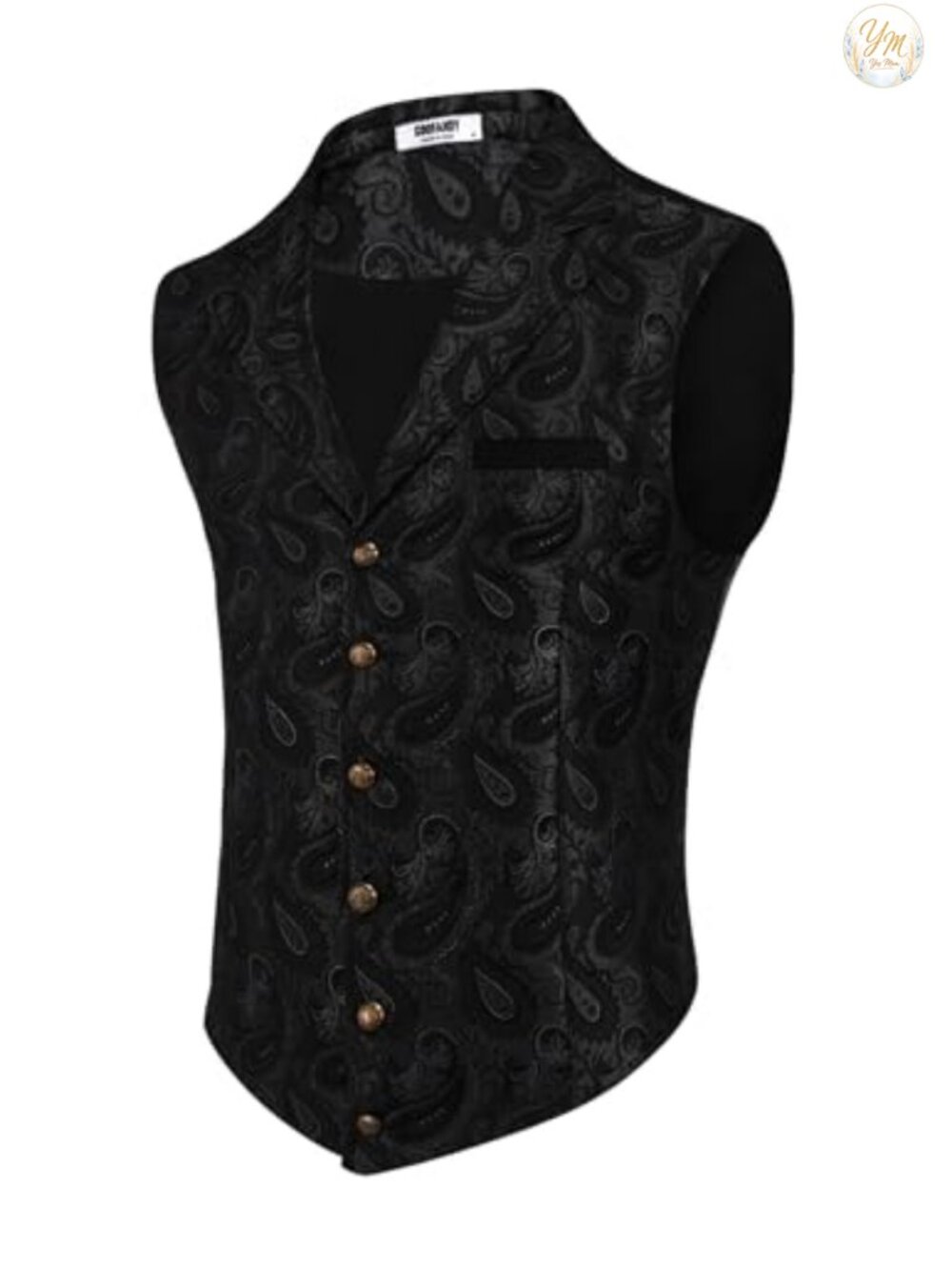 COOFANDY Men's Paisley Jacquard Suit Vest Notch Lapel Slim Fit Formal Waistcoat